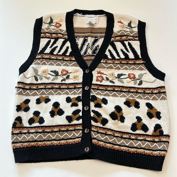 Christopher & Banks Sweaters - Christopher Banks‎ - L, vintage vest, safari, floral, beaded